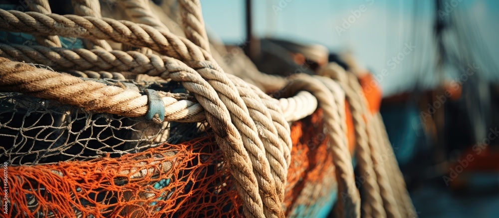 Ropes and nets on a boat.