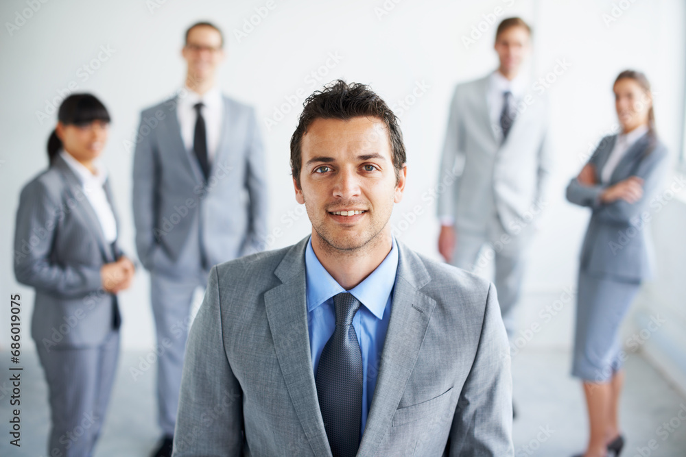 Team leader happiness, business and portrait man confidence, pride and professional workforce experience. Group trust, boss and staff happy for corporate community management, leadership and support Team leader happiness, business and portrait man confidence, pride and professional workforce experience. Group trust, boss and staff happy for corporate community management, leadership and support