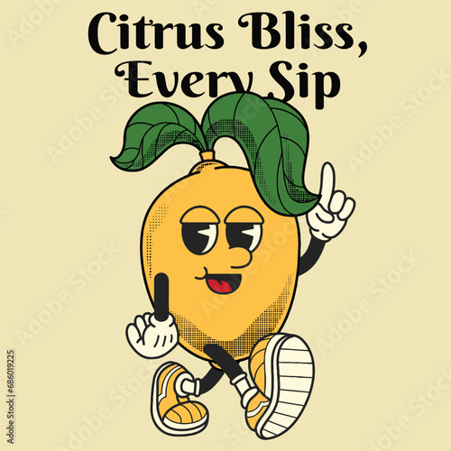 Lemon Character Design With Slogan Citrus Bliss, Every Sip