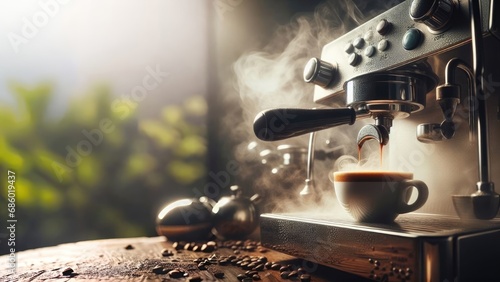 espresso machine pouring espresso, coffee, cup, espresso, drink, machine, cafe, beverage, caffeine, hot, breakfast, cappuccino photo