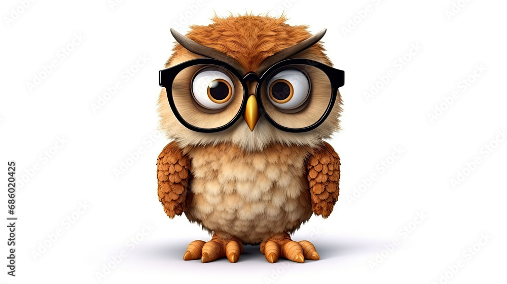 3d owl with glasses isolated on white background 3d owl with glasses isolated on white background