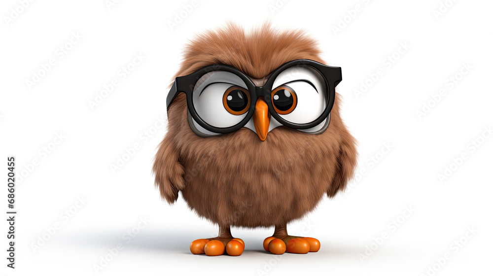Fototapeta premium 3d owl with glasses isolated on white background