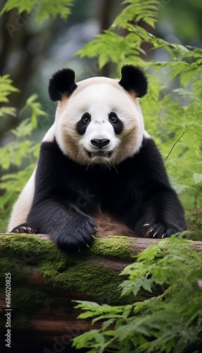 A Giant panda gazing at the camera with a content expression, radiating a sense of peace and harmony © Teddy Bear