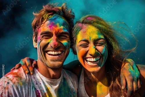 Couple Covered in the Colors of Holi