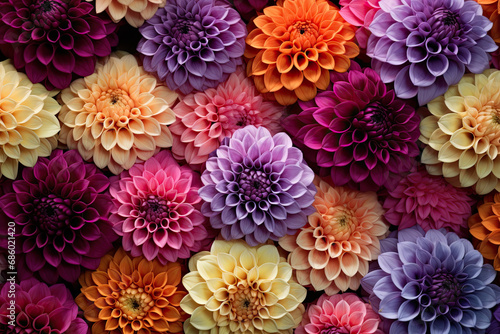 close up of a cluster of different colored dahlia flowers. dahlia flowers pattern wallpaper backdrop