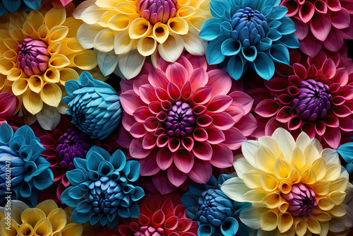 Leinwand Poster close up of a cluster of different colored dahlia flowers