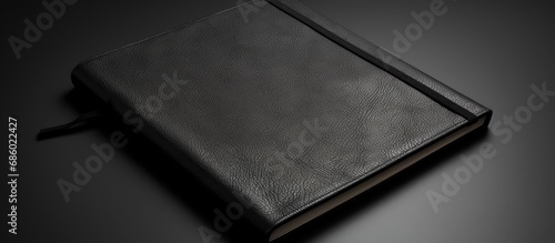 Notebook layout with black leather cover.