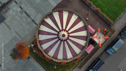 Aerial view of spinning carousel photo