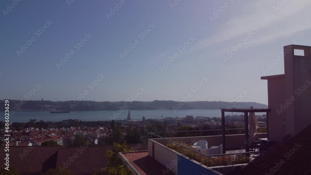 Aerial with panoramic view of residential area with water surface and floating boat on it. Tran quill atmosphere on the balcony, building with graffiti. Aerial with panoramic view of residential area with water surface and floating boat on it. Tran quill atmosphere on the balcony, building with graffiti.