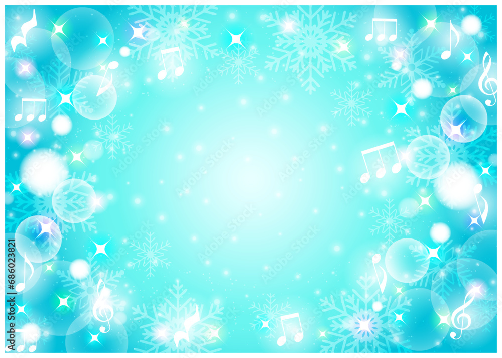雪、冬、クリスマス、キラキラ、音楽、背景、かわいい、雪の結晶、イラスト、青