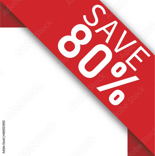 A red sale tag in various shapes featuring different discount percentages: 10%, 20%, 25%, 30%, 35%, 40%, 50%, 60%, 70%, 80%, and 90%. Price clearance sticker, badge, banner label vector illustration