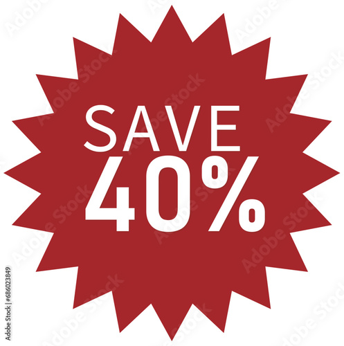 A red sale tag in various shapes featuring different discount percentages: 10%, 20%, 25%, 30%, 35%, 40%, 50%, 60%, 70%, 80%, and 90%. Price clearance sticker, badge, banner label vector illustration