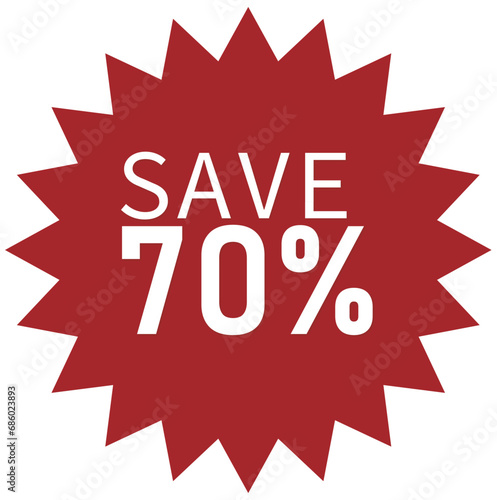 A red sale tag in various shapes featuring different discount percentages: 10%, 20%, 25%, 30%, 35%, 40%, 50%, 60%, 70%, 80%, and 90%. Price clearance sticker, badge, banner label vector illustration