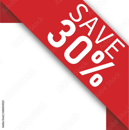 save 30% Off Corner Ribbon: Exclusive Discount Banner - Vector Template photo