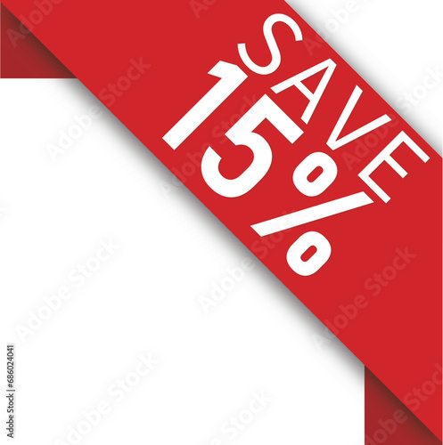 Save Up to 15% Off: Corner Banner Illustration - Vector Isolated on White Background	