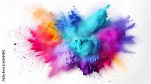 Holi Spectra Blast. Abstract Multicolored Powder Explosion on White Background.