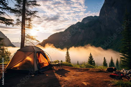camping in the mountains on vacation