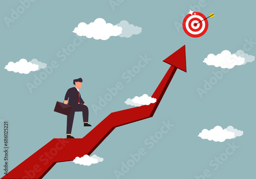 Vector business growth concept with a man climbing to get a target