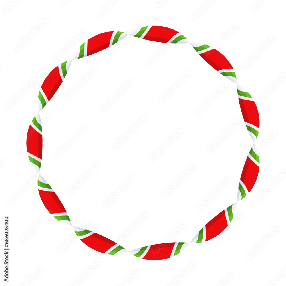 Christmas Candy Cane Frame. Striped ribbon circle sticker. Christmas Candy Cane Frame. Striped ribbon circle sticker.