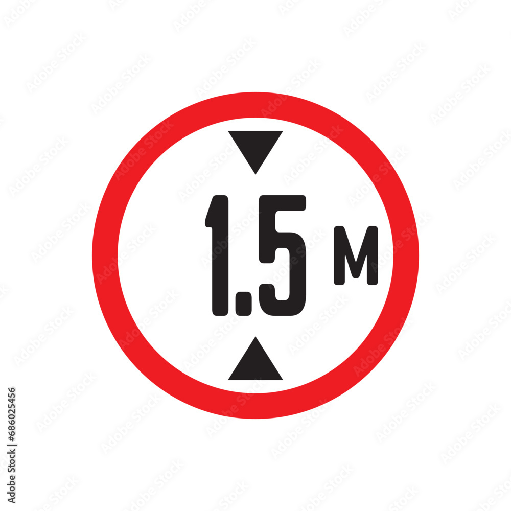 Red Warning Sign hirht 1.5m / meter: Graphic Design Icon with White Background Red Warning Sign hirht 1.5m / meter: Graphic Design Icon with White Background