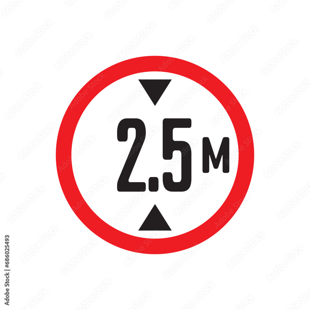 Red Warning Sign hirht 2.5m / meter: Graphic Design Icon with White Background Red Warning Sign hirht 2.5m / meter: Graphic Design Icon with White Background