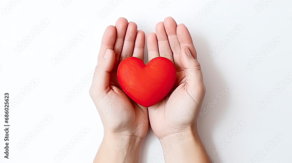 Heart in Hands. Human Hands Holding Red Heart on White Background - Medical Concept. Heart in Hands. Human Hands Holding Red Heart on White Background - Medical Concept.