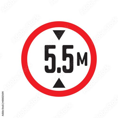 Red Warning Sign hirht  5.5m / meter: Graphic Design Icon with White Background