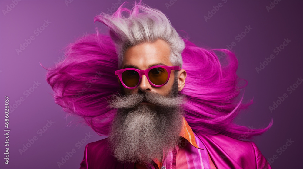 Stylish Modern Man: A dapper gentleman in a suit showcasing a vibrant, well-groomed beard with bold colors and striking shadows. Stylish Modern Man: A dapper gentleman in a suit showcasing a vibrant, well-groomed beard with bold colors and striking shadows.