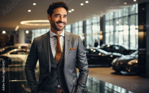 Successful entrepreneur choosing a sleek new car in a luxury car dealership © piai
