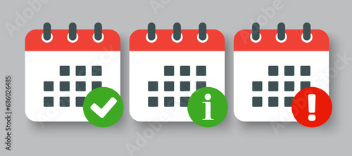 Icon calendar - popup message check, info, error