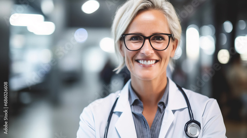 Portrait of a mature female medical doctor in medical clinic