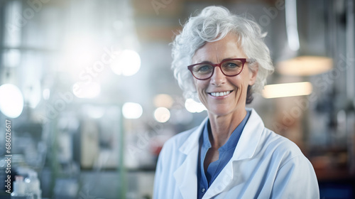 senior researcher woman portrait smiling in laboratory