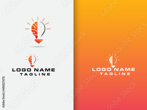 Brain idea logo design. Human brain. Bulb brain logo. Idea. Tech. Brain vector. Electric bulb. Premium design. Think. Finance. Mind. Icon