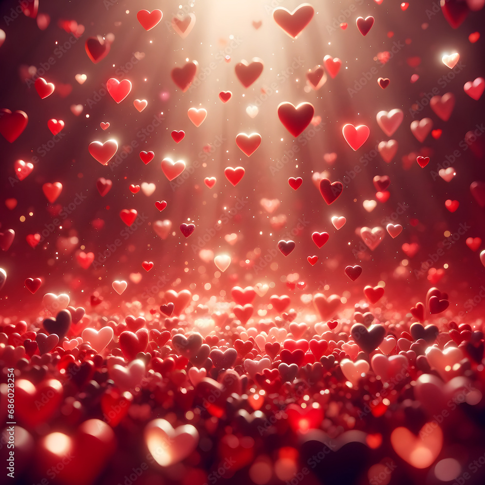 Red and Pink Hearts Falling in a Warm Glow Red and Pink Hearts Falling in a Warm Glow