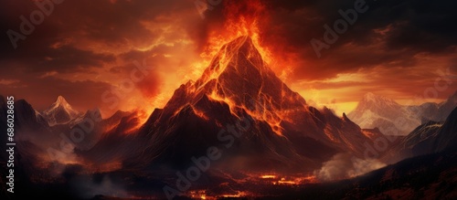Mountain engulfed in flames.