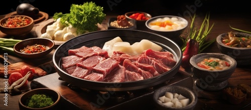 Hot pot side dishes include beef rolls and beef