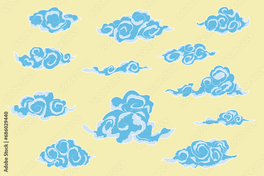 Fototapeta premium Chinese clouds elements collection . Asian clouds set.