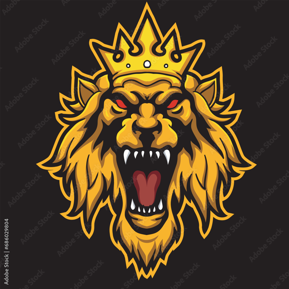 Royal king lion crown symbols. Elegant gold Leo animal logo