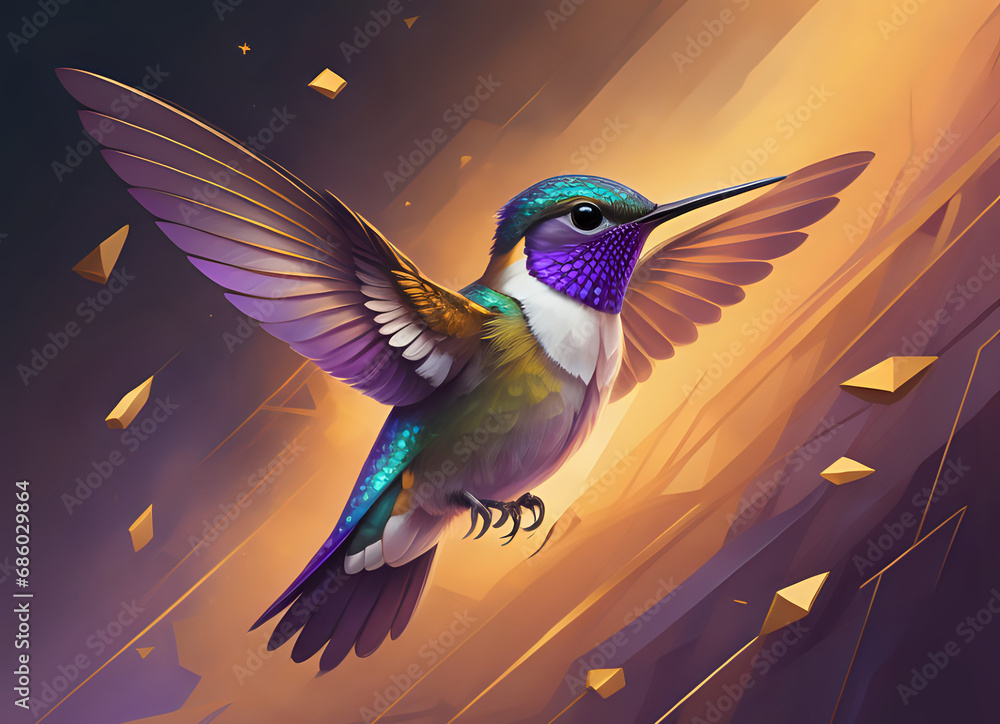 Obraz premium fliegender Kolibri im abstrakten Sonnenschein