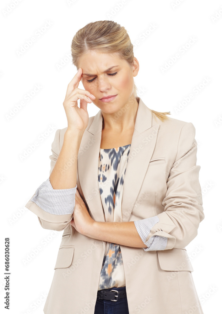 Business, woman and headache with stress, burnout and employee isolated on a transparent background. Person, entrepreneur and consultant with a migraine, overworked and png with anxiety or depression Business, woman and headache with stress, burnout and employee isolated on a transparent background. Person, entrepreneur and consultant with a migraine, overworked and png with anxiety or depression
