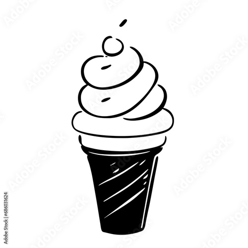 Ice Cream Minimal Outline Doodle in black line art style icon