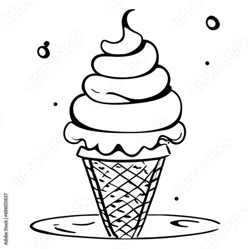 Ice Cream Minimal Outline Doodle in black line art style icon