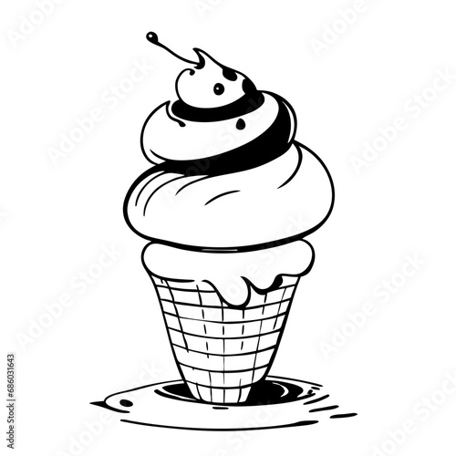 Ice Cream Minimal Outline Doodle in black line art style icon