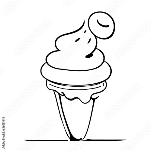 Ice Cream Minimal Outline Doodle in black line art style icon