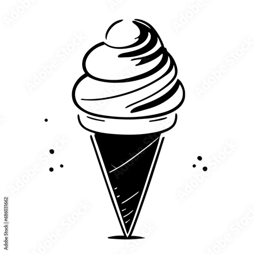 Ice Cream Minimal Outline Doodle in black line art style icon