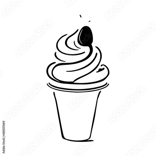 Ice Cream Minimal Outline Doodle in black line art style icon