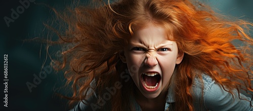 Furious girl making facial expressions and clenching teeth. photo