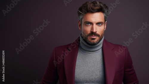 Gentleman, silver brown hair, purple jacket photo