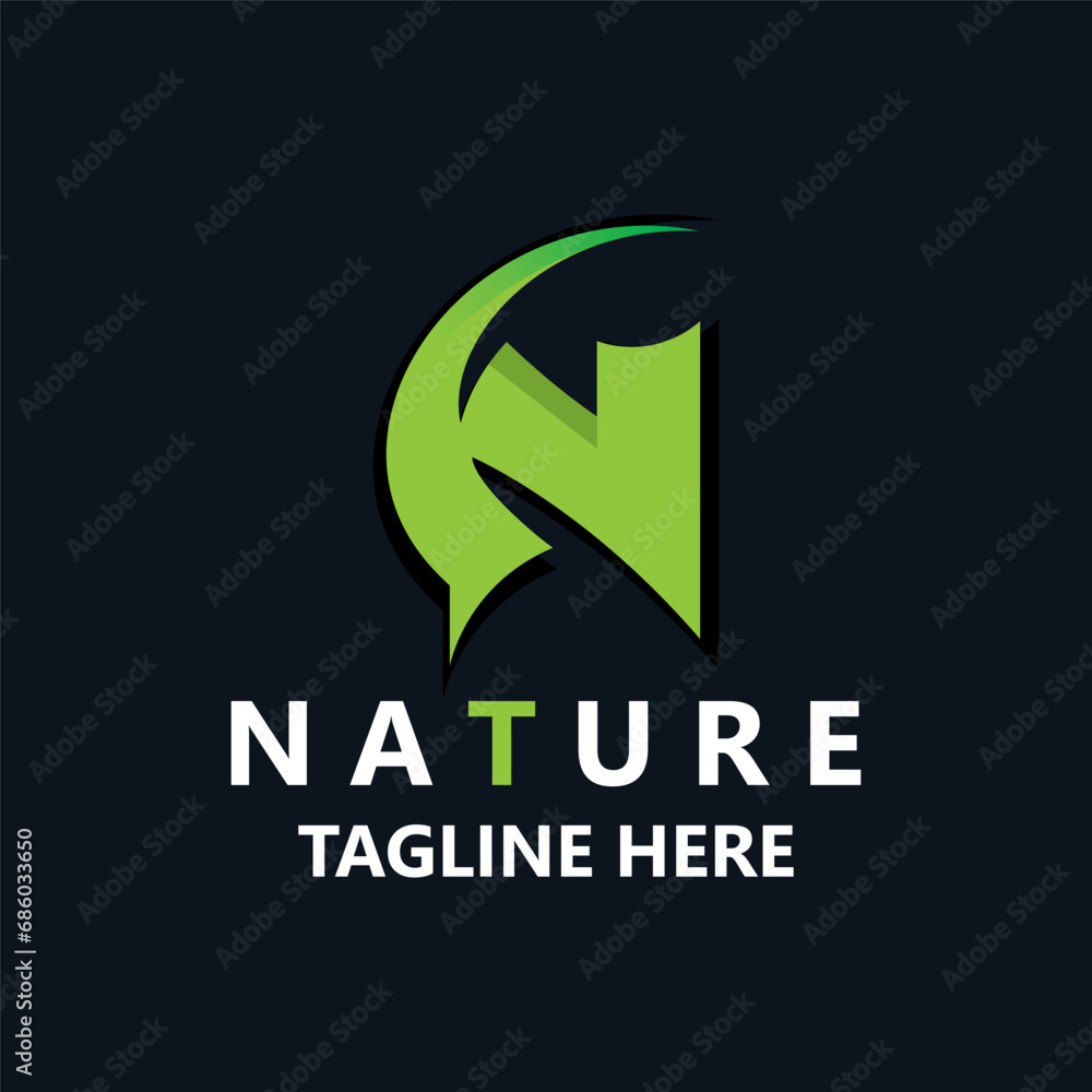 Letter N with green leaf nature logo design, organic landscape design garden vector Letter N with green leaf nature logo design, organic landscape design garden vector