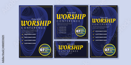 Pray and Worship conference Flyer and Social media Set Bundle Abstract Background